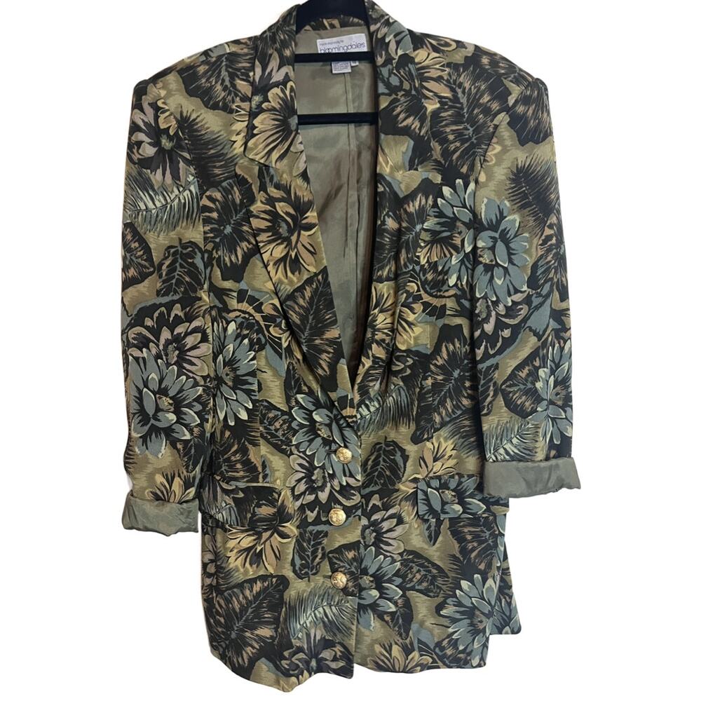 Vintage Bloomingdales 100% Silk Plant Print Blazer Size 12 - Picture 3 of 4